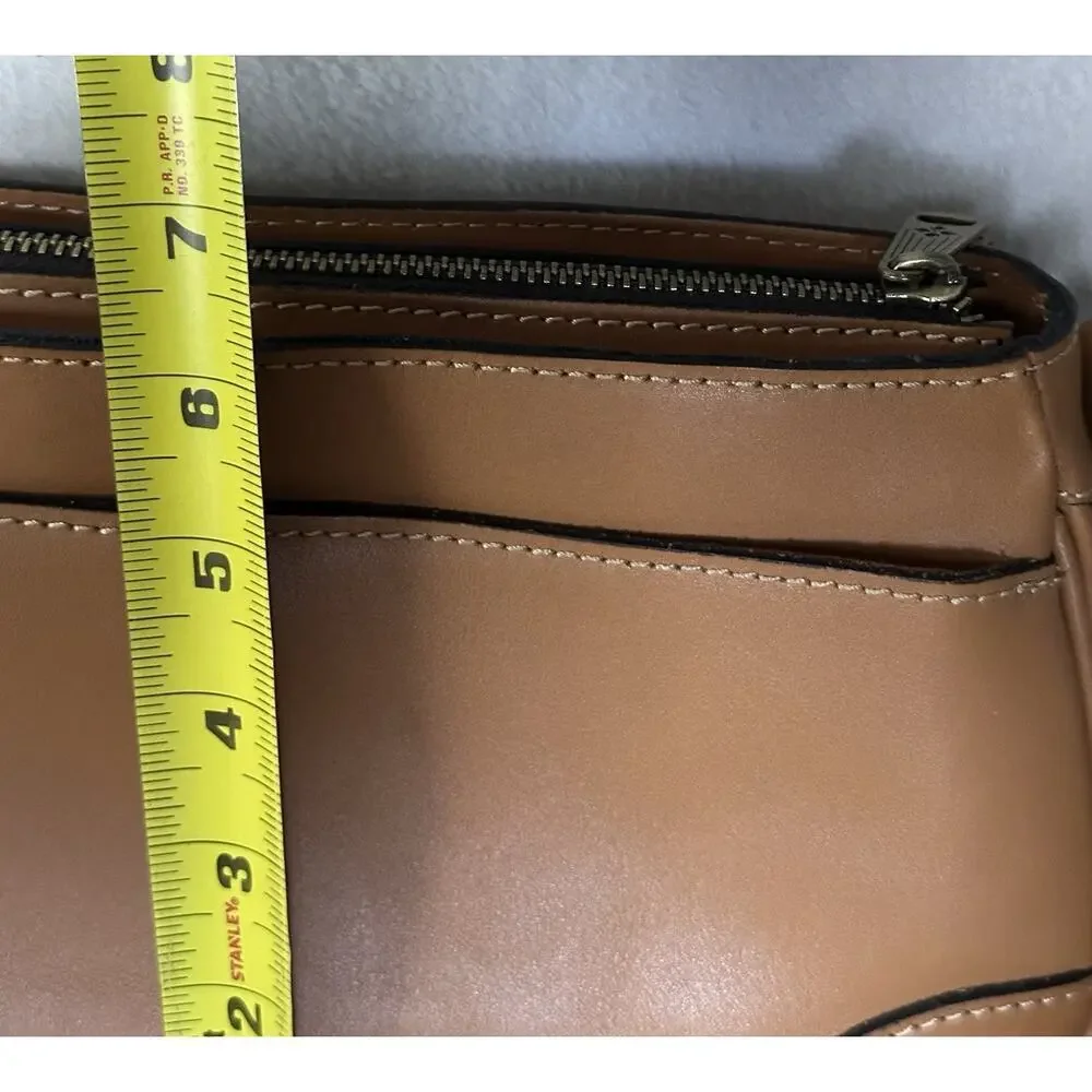 Patricia Nash Tan Leather Shoulder Bag Embossed Logo Contrast Stitching
